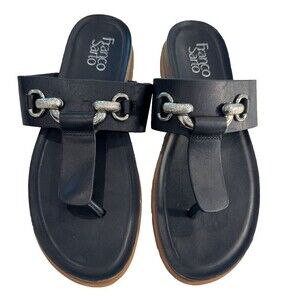 Franco Sarto Brielle Leather Sandals Womens Size 7.5 Thong Slip On Gold Buckle